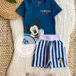 H&M ميكى كحلى*شورت ابيض مخطط