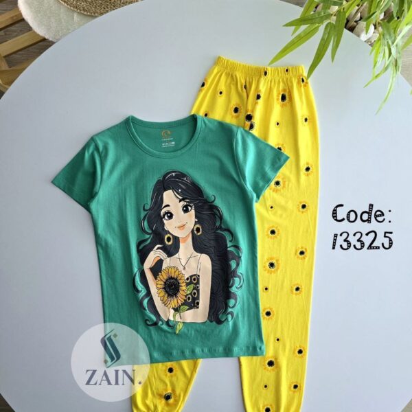 b2am محير بناتى بنت اخضر بنطلون اصفر عباد